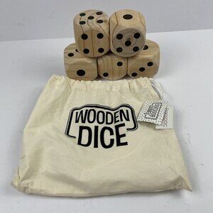 Wooden Outdoor Dice 2.5” (Set of 5) Decor, Game w/Bag Natural Wood